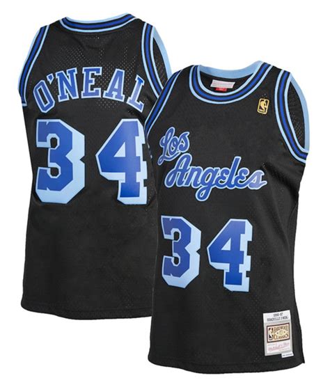 Mens Los Angeles Lakers 34 Shaquille Oneal Mitchell And Ness Black