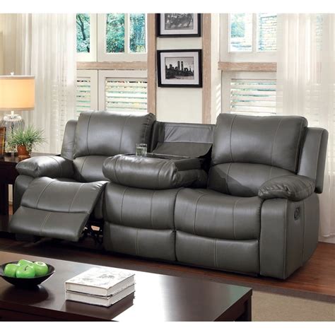 Shop Furniture Of America Rembren Grey Bonded Leather Reclining Sofa