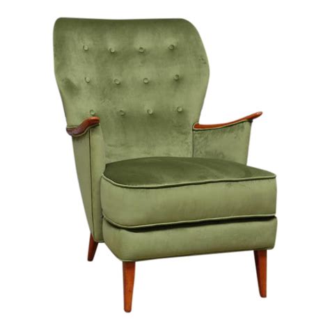 Scandinavian Modern Green Velvet Wingback Chair Chairish