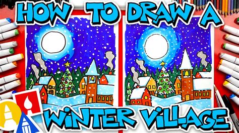 How To Draw A Winter Village Art For Kids Hub