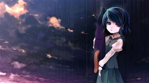 Download Kogasa Tatara Heterochromia Cloud Rain Sad Umbrella Anime Touhou Sad Anime HD Wallpaper