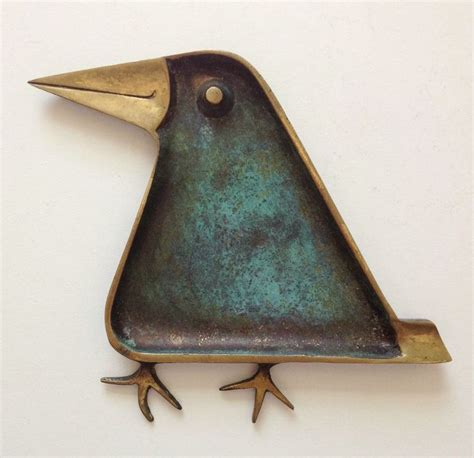 Israel Vtg Israeli Modernist Design Small Bird Ashtray Brass W Green