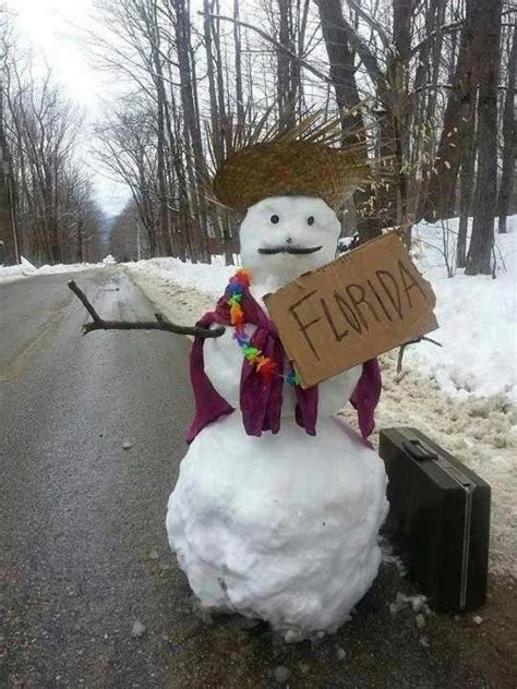 Frosty The Snowmn Holding A Florida Sign With Suitcase Too Much Snow 2013 Funny Snowman