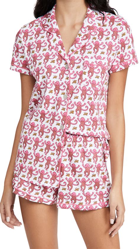 Roller Rabbit Womens Monkey Print 2 Piece Pajama Set In Pink Modesens