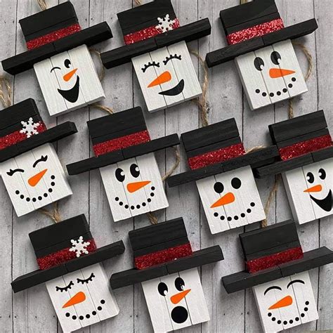 Handmade Christmas Wood Crafts Snowmen Decor