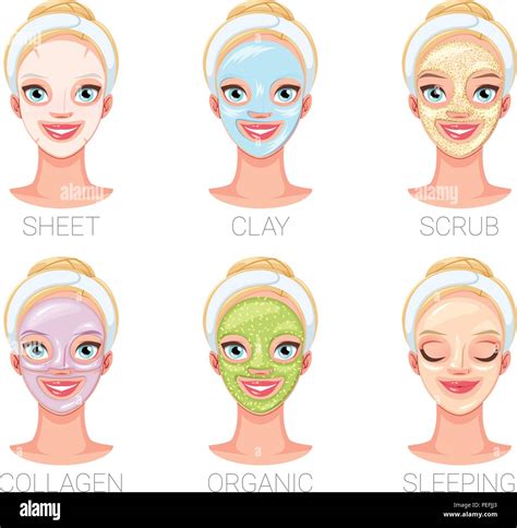 Woman With Different Skin Care Facial Mask Types Set Of Vector Illustrations Stock Vector Image