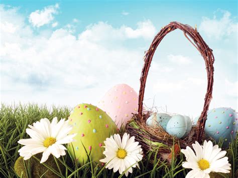 Easter Eggs With Flowers Backgrounds Nature Powerpoint Templates