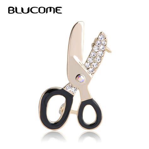 Blucome Fashion Small Crystals Scissors Brooch Hats Collar Pins Joias