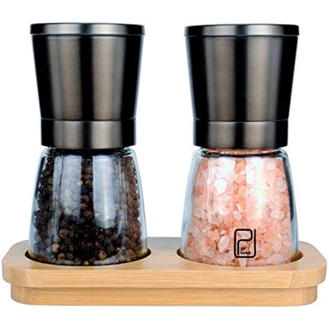 Premium Black Stainless Steel Salt And Pepper Grinder Set With Stand