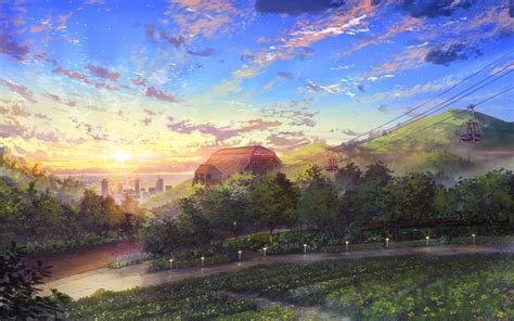 Astonishing Anime Sunset And Trees Wallpapers Wallpaper Box