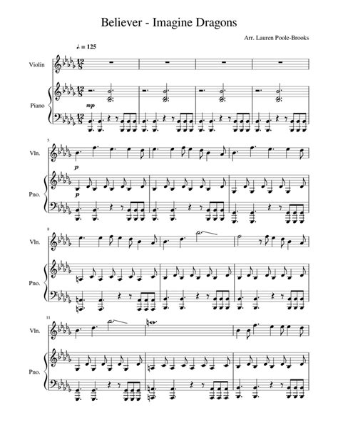 Imaginedragons Believer Sheet Music For Violin Piano Download Free