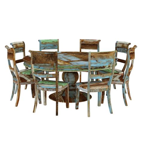 Wilmington Rustic Reclaimed Wood Round 10 Piece Dining Room Set