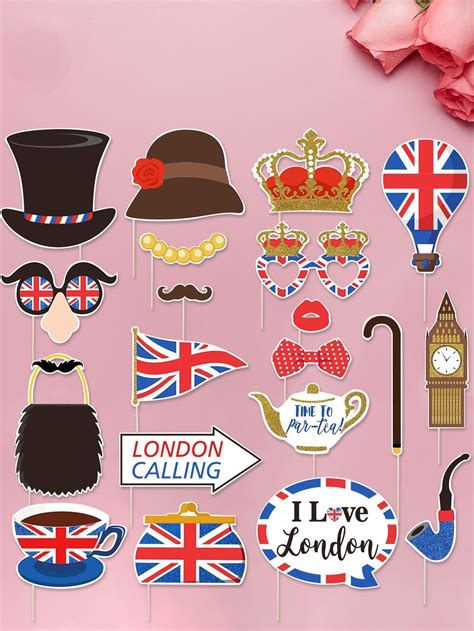 20pcs British Element Photo Booth Props British Themed Parties Photo