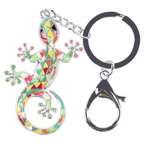 Enamel Gecko Lizard Key Chain Chains For Men Rhinestone Studs Keychain