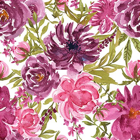 Seamless Pattern Of Flower Purple And Pink Watercolor For Textile Or
