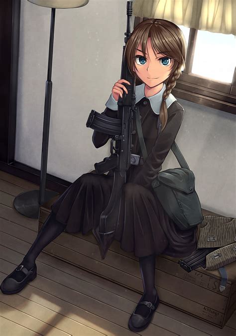 アニメ アニメの女の子 銃 武器 長い髪 青い目 HDデスクトップの壁紙 Wallpaperbetter