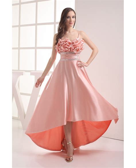 Pink Silky Satin High Low Prom Dress With Straps Op4025 146 9 Free