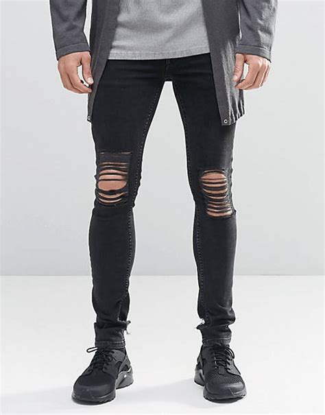 Asos Extreme Super Skinny Jeans With Mega Rips In Washed Black Asos