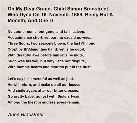 On My Dear Grand Child Simon Bradstreet Who Dyed On 16 Novemb 1669