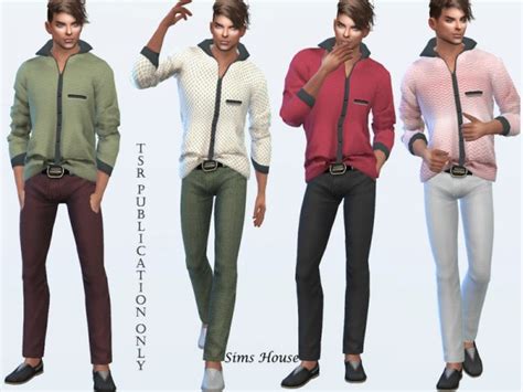 The Sims Resource Mens Long Sleeve Shirt Tucked In Front By Sims