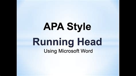Create An Apa Formatted Running Head In Microsoft Word Youtube