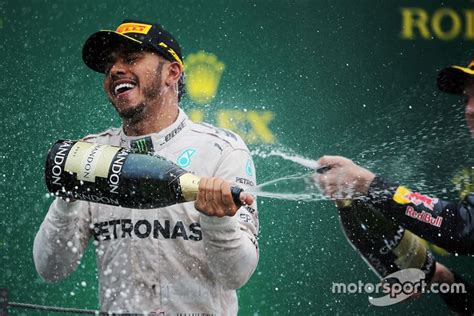 Race Winner Lewis Hamilton Mercedes Amg F Celebrates On The Podium Mercedes Amg Lewis