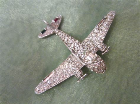 Trifari Airplane Brooch Swarovski Micro Pave Gems Propeller Designer