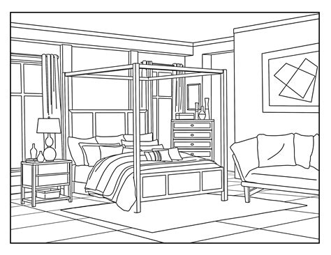 Bedroom Around The House Coloring Pages For Adults 1 Printable