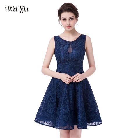 Weiyin New Arrival Bluered Beaded Lace Sexy Short Prom Dresses Robe De