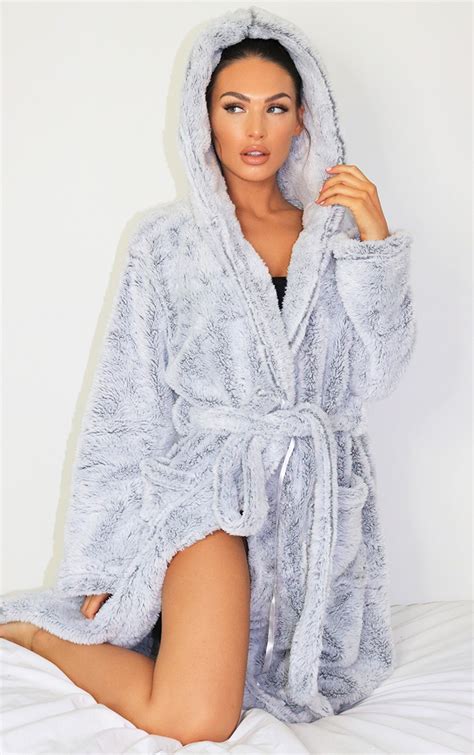 grey super soft fluffy bath robe prettylittlething usa