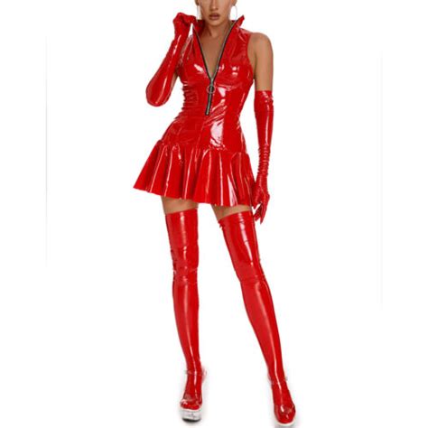 Women Latex Leather Zipper Bodycon Mini Dress Sexy Wet Look Shiny Skirt Clubwear Ebay