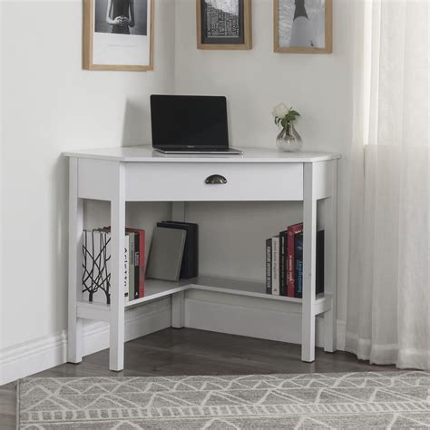 Merax 28 In Corner White 1 Drawer Writing Desk With Shelf Wf192427kaa