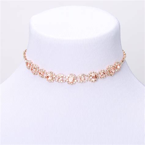 Rose Gold Pink Silk Rhinestone Choker Necklace Claires Us