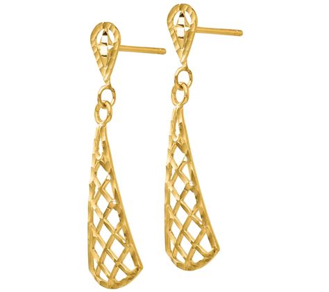 14K Gold Diamond Cut Triangle Dangle Earrings QVC Com