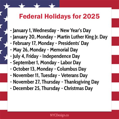 Dates Of Federal Holidays For 2025 Printable Things