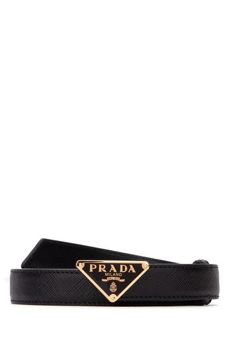 Prada Triangolo Saffiano Leather Belt In Nero Gold ModeSens