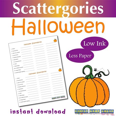 Printable Halloween Scattergories Game Halloween Categories Etsy