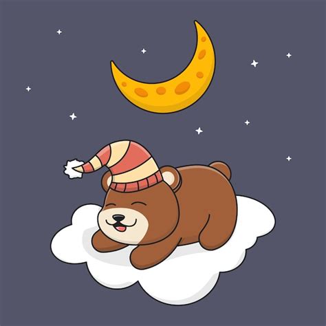 Premium Vector Cute Bear Sleeping On Cloud Under The Moon