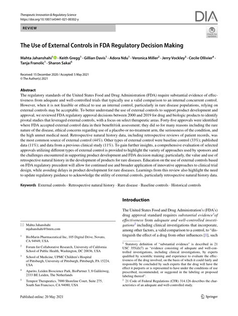 Pdf The Use Of External Controls In Fda Regulatory Decision Making