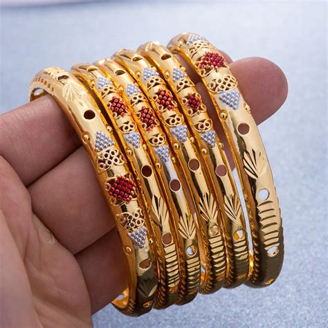24k Bangles 6pcs Gold Color Dubai India Bangles For Women African Bridal Bangles Bracelets Gold