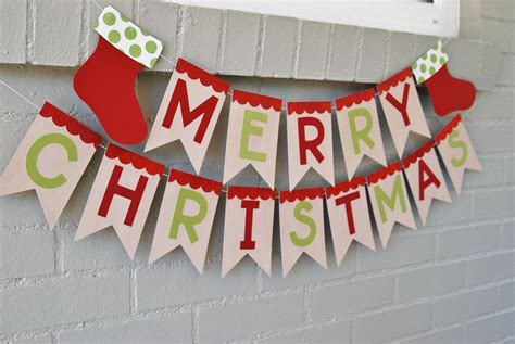 Merry Christmas Banner Red And Green By Luluandjayne On Etsy