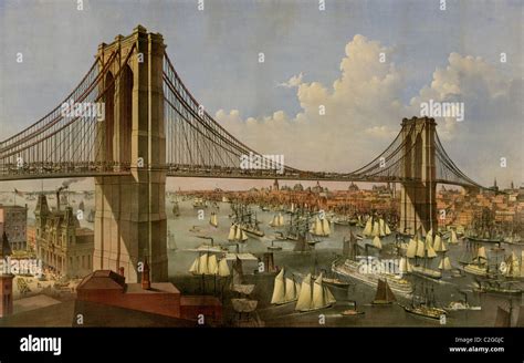 The Great East River Suspension Bridge Connecting The Cities Of New