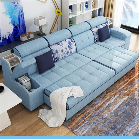 Multifunctional Linen Fabric Sofa Bed Velvet Cloth Sofa Living Room