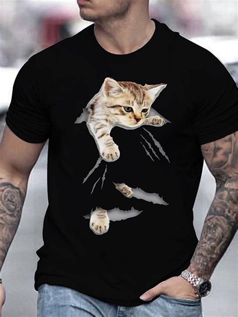 Mens Unisex Tee T Shirt Hot Stamping Cat Graphic Prints Plus Size Round Neck Casual Daily Print