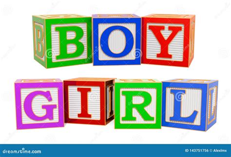 Boy And Girl Words From Abc Alphabet Wooden Blocks 3d Rendering Stock