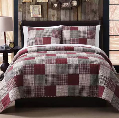 King Size Quilt Set 3 Pc Patchwork Red Rustic Lodge Western Decor