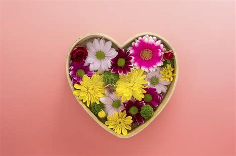 Colorful Chrysanthemum Flowrs In Heart Shaped Box Floral Composition