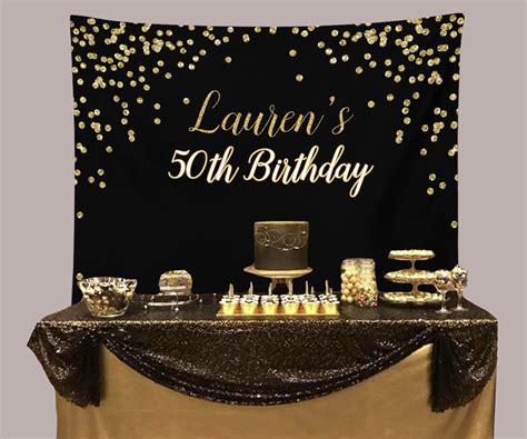 Black And Gold Birthday Party Backdrop 50th Birthday Party Etsy