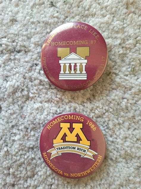 1986 And 1987 University Of Minnesota Homecoming Pinback Buttons For Sale