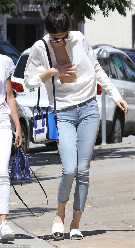 Kendall Jenner Goes Braless In Plunging White Shirt Almost Has A Nip